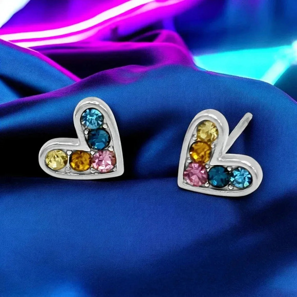 🆕️Colorful Heart Stud Earrings18K Gold Plated Stainless Steel Dainty Earrings - Picture 1 of 10